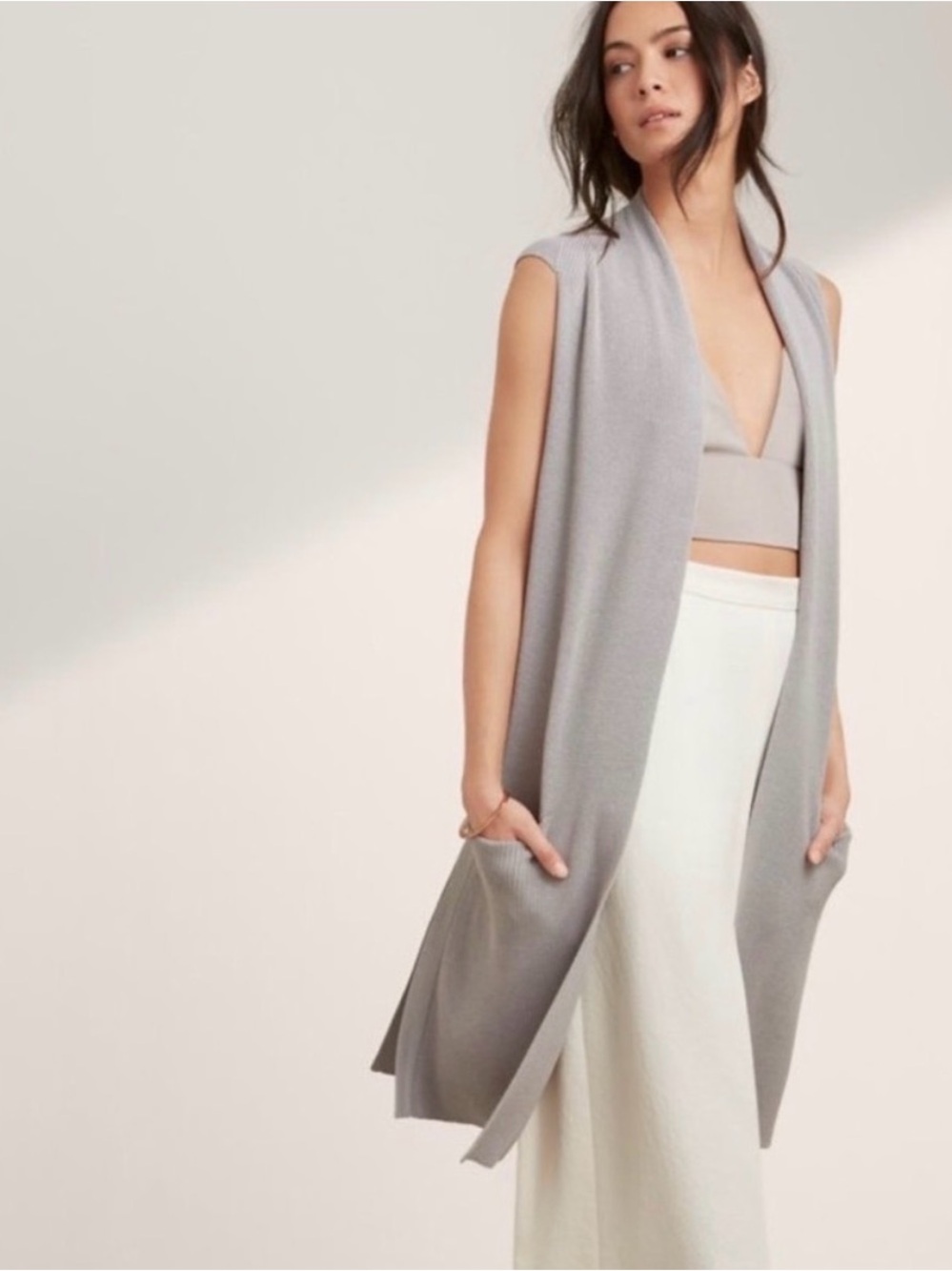 Wilfred Aritzia gray duster open sleeveless cardigan knit ribbed vest women’s XS
